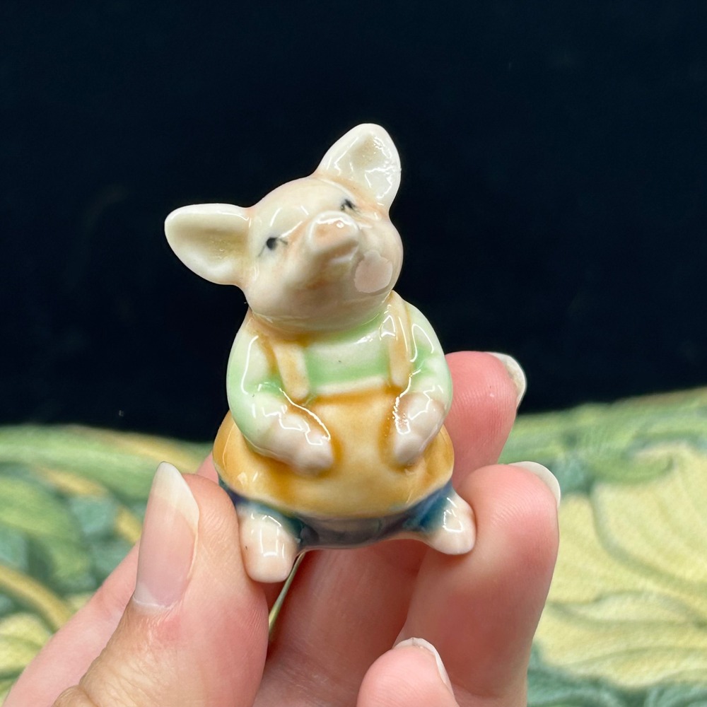 Vintage Pig Miniature Figurine Porcelain Dressed Pig Whimsical Storybook Trinket